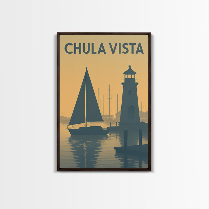 Chula Vista California Travel Poster, Framed Canvas Print, Mid Century Travel Art, Chula Vista Wall Art, Wanderlust Decor, Modern Wall Decor