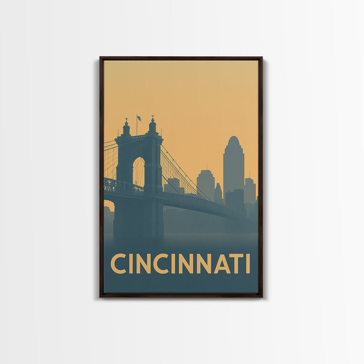 Cincinnati Travel Poster, Framed Canvas Print, Minimalist Retro Wall Art, Cincinnati Wall Art, Vintage Travel Print, Travel Poster Art