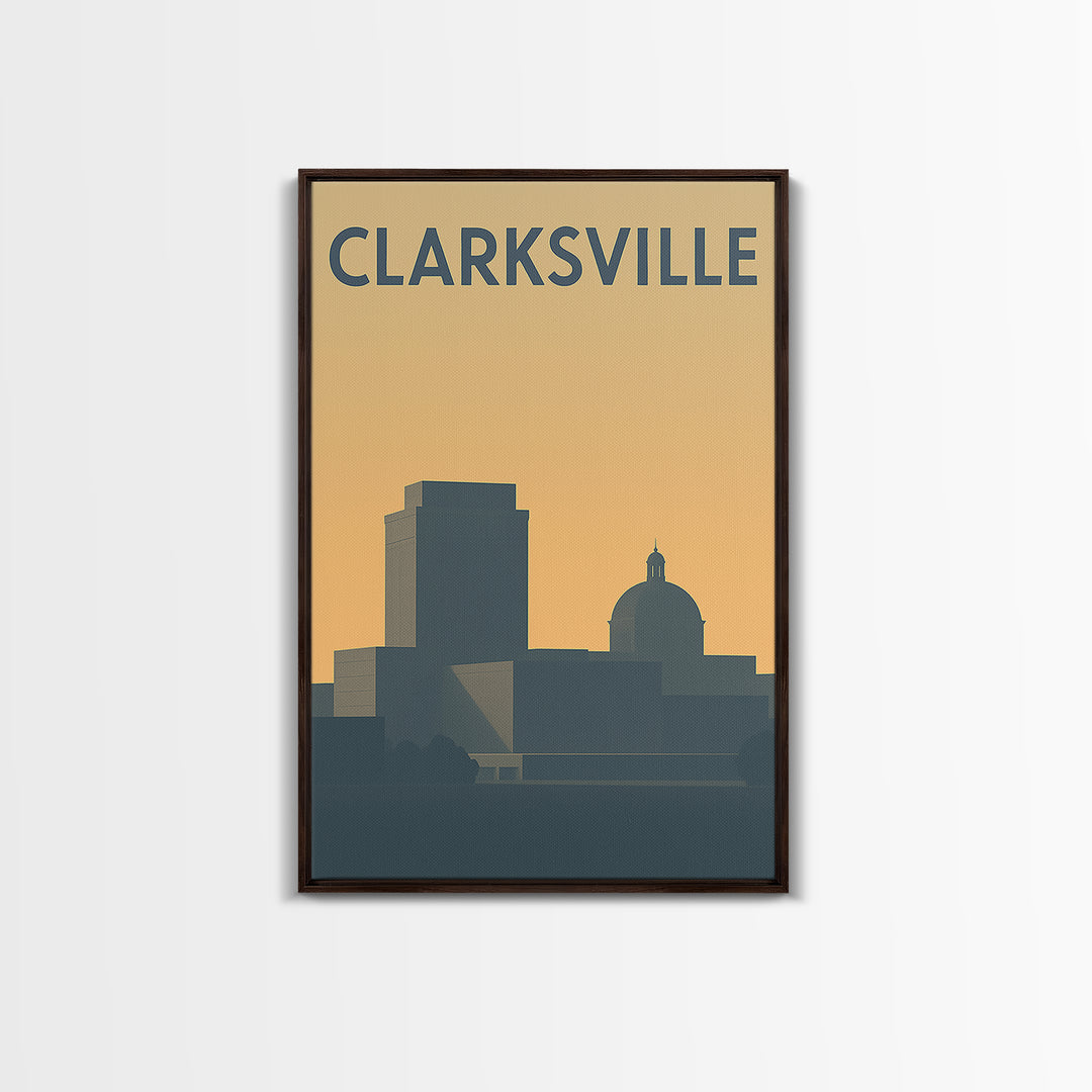 Clarksville Travel Poster, Framed Canvas Print, Mid Century Travel Art, Clarksville Art Print, Vintage City Art, Vintage City Poster