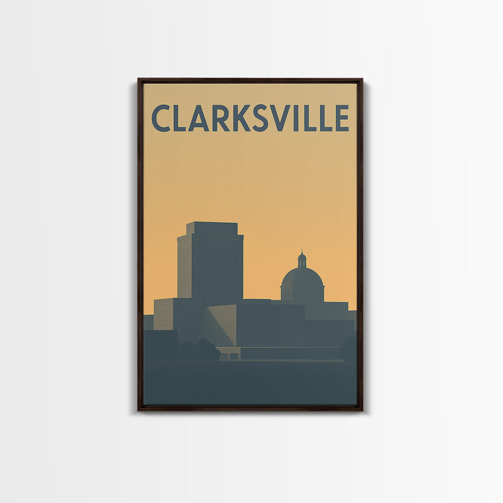 Clarksville Travel Poster, Framed Canvas Print, Mid Century Travel Art, Clarksville Art Print, Vintage City Art, Vintage City Poster