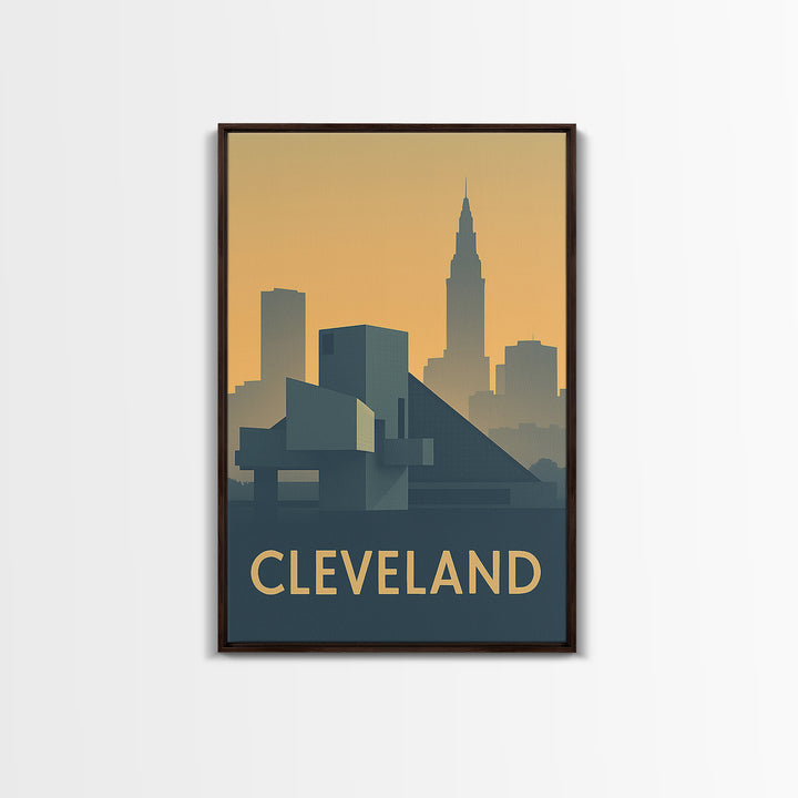 Cleveland Ohio Travel Poster, Framed Canvas Print, Vintage City Poster Art, Cleveland Art Print, Travel Poster Set, Fine Art Print