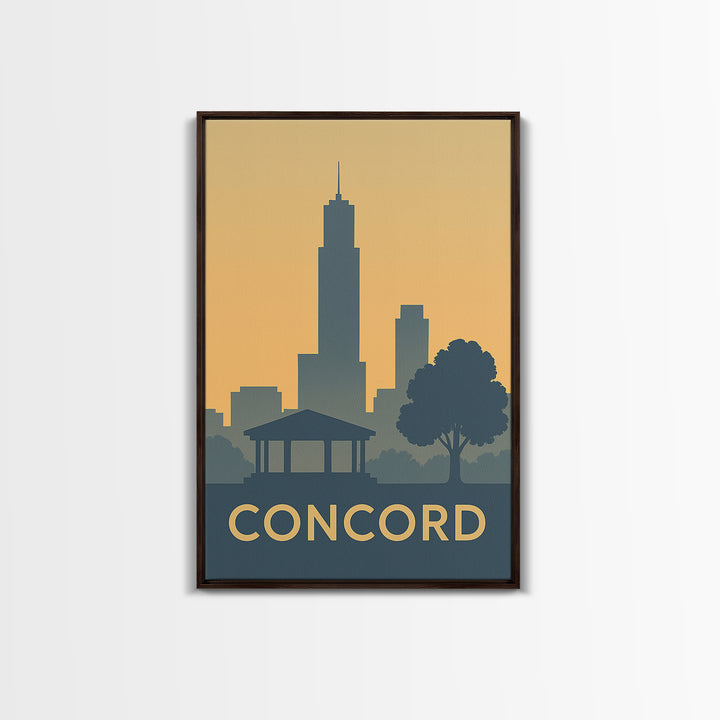 Concord Travel Poster, Framed Canvas Print, Minimalist Retro Wall Art, Concord Wall Art, Eclectic Wall Decor, Retro Travel Print