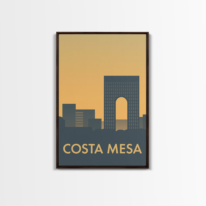 Costa Mesa Travel Poster, Framed Canvas Print, Sunset Skyline Wall Art, Costa Mesa Wall Art, Wanderlust Decor, City Art Print, Design 2