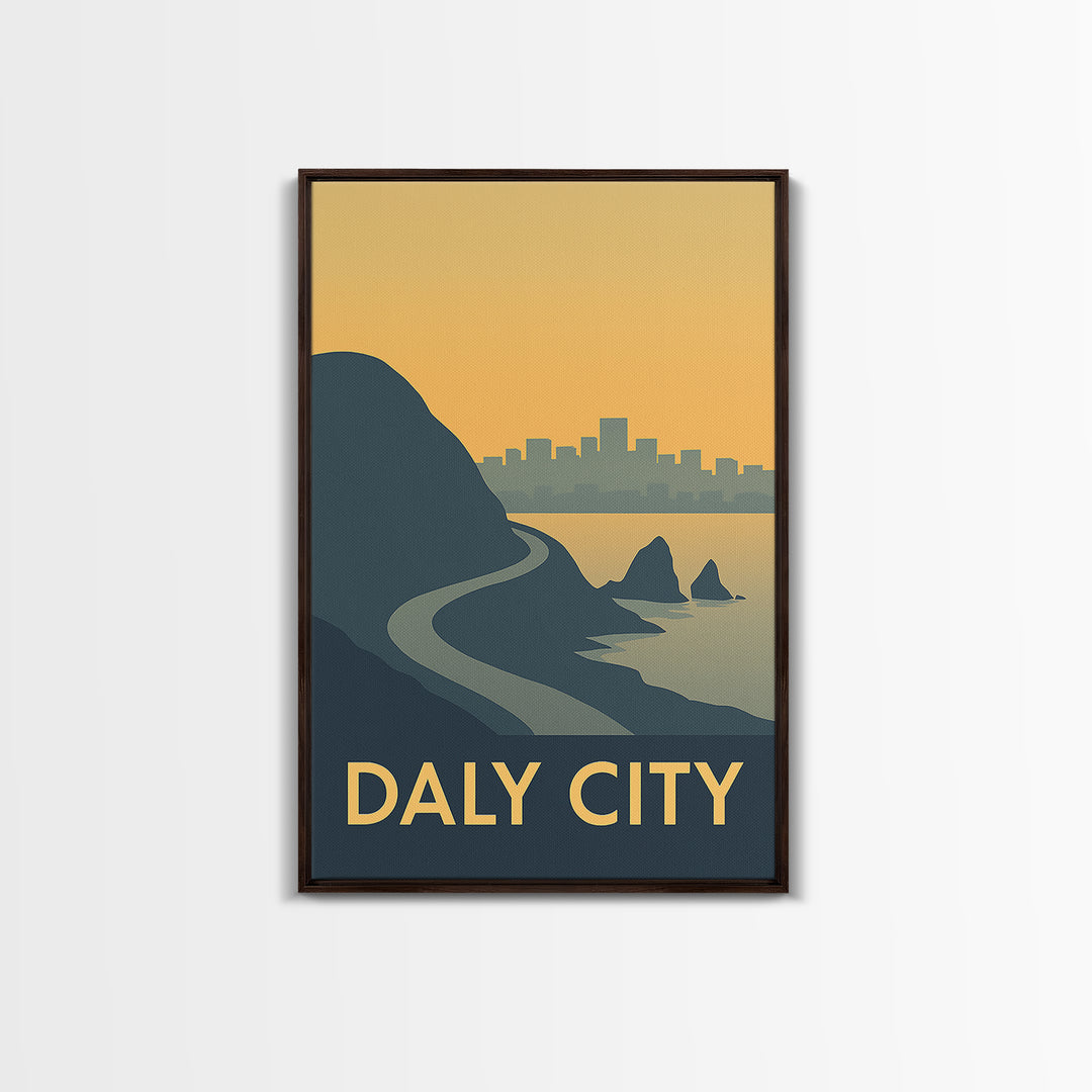 Daly City Travel Poster, Framed Canvas Print, Mid Century Travel Art, Daly City City Art, Travel Poster Set, City Travel Prints