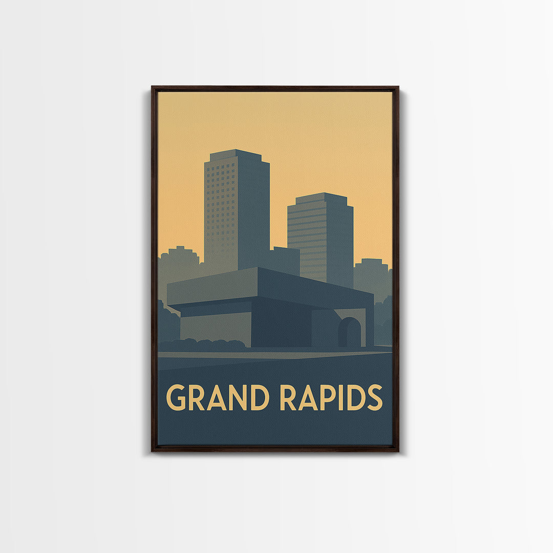 Grand Rapids Travel Poster, Framed Canvas Print, Minimalist Retro Wall Art, Grand Rapids Art Print, Vintage Travel Art, Travel Poster Art