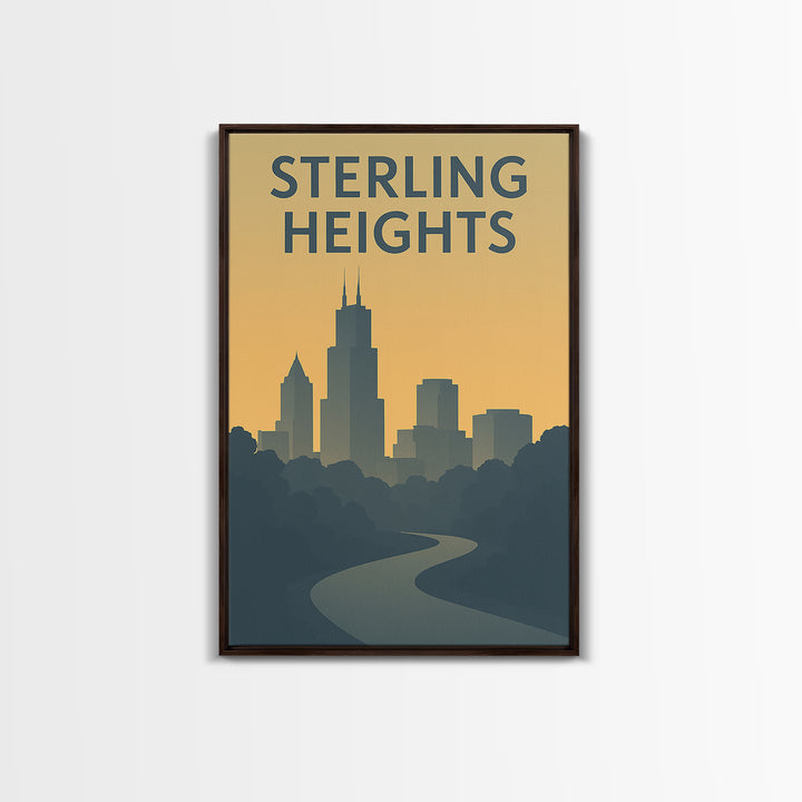 Sterling Heights Michigan Travel Poster, Canvas Print, Mid Century Travel Art, Sterling Heights City Art, Eclectic Wall Decor, Poster Print