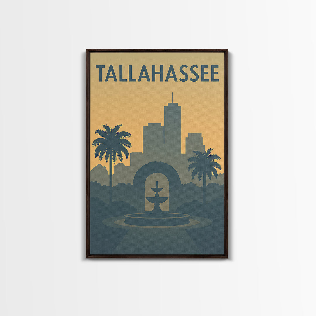 Tallahassee Florida Travel Poster, Framed Canvas Print, Mid Century Travel Art, Tallahassee Wall Art, City Art Print, Modern Wall Decor