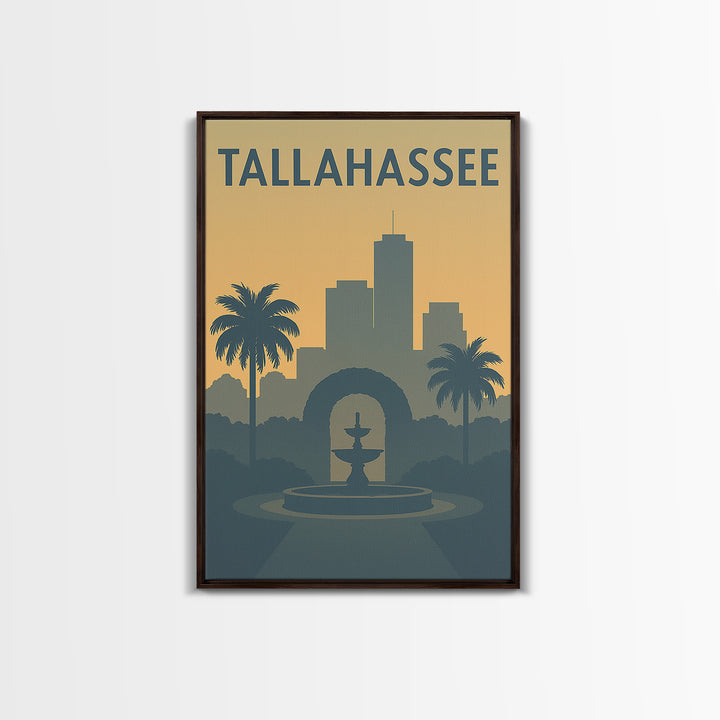 Tallahassee Florida Travel Poster, Framed Canvas Print, Mid Century Travel Art, Tallahassee Wall Art, City Art Print, Modern Wall Decor