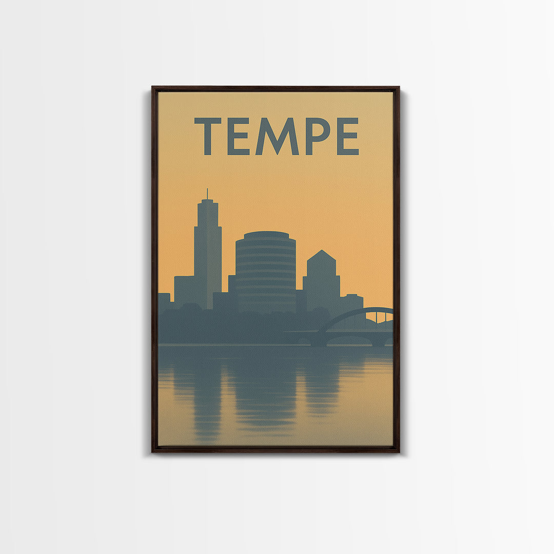 Tempe Travel Poster, Framed Canvas Print, Minimalist Retro Wall Art, Tempe Poster Print, Living Room Wall Art, Travel Poster Set