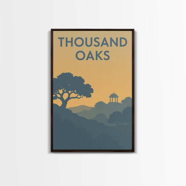 Thousand Oaks California Travel Poster, Canvas Print, Sunset Skyline Wall Art, Thousand Oaks City Art, Vintage City Art, Art Print