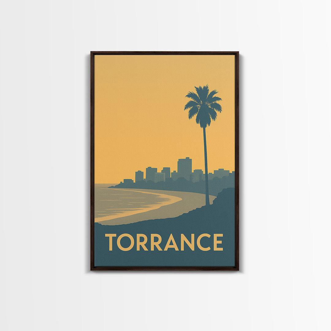 Torrance Travel Poster, Canvas Print, Sunset Skyline Wall Art, Torrance Art Print, Mid Century Wall Art, Gift For Travelers, City Poster