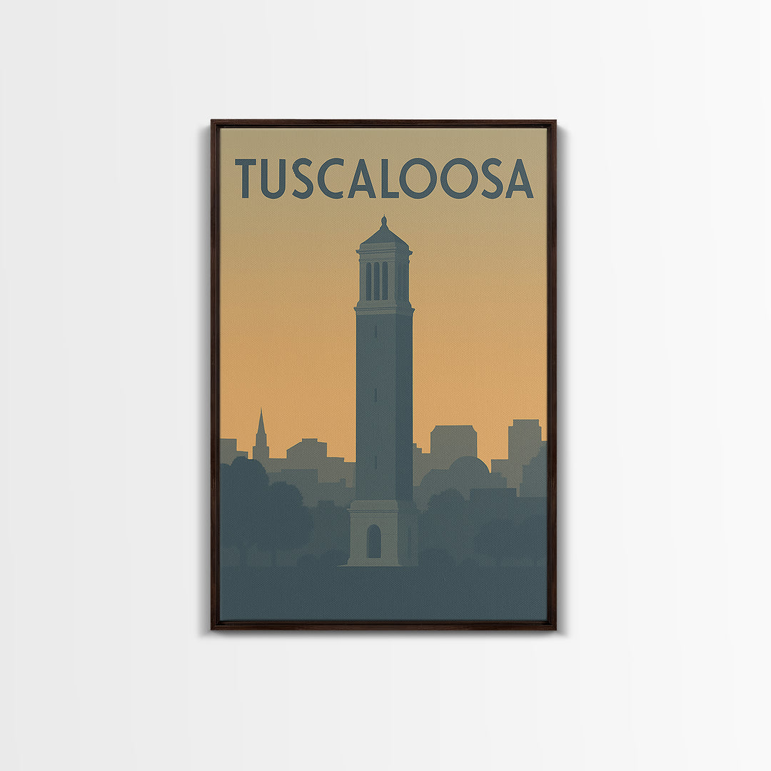 Tuscaloosa Travel Poster, Framed Canvas Print, Minimalist Retro Wall Art, Tuscaloosa Art Print, City Illustration, Vintage Travel Print