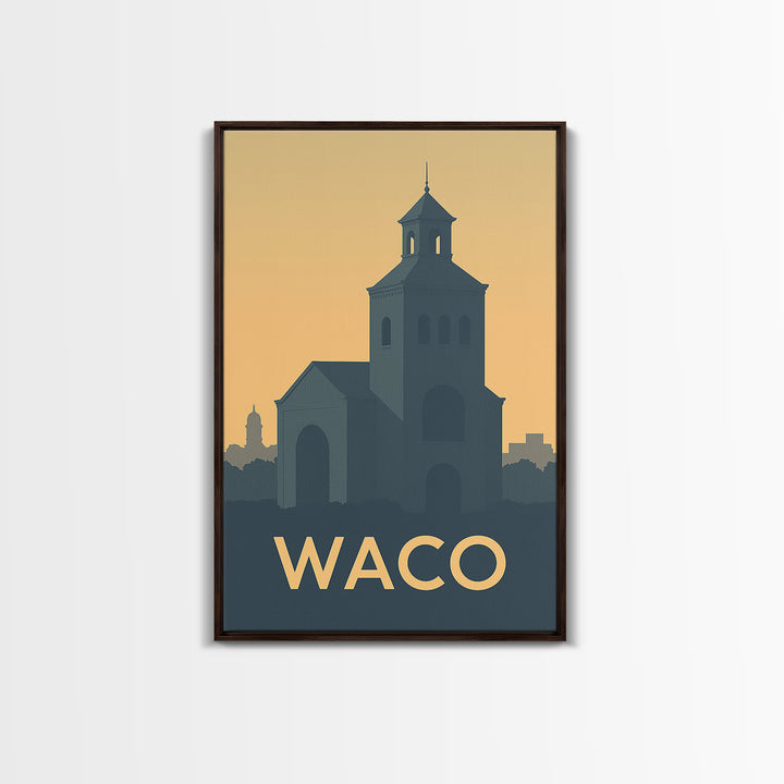 Waco Texas Travel Poster, Canvas Print, Sunset Skyline Wall Art, Waco Poster Print, City Illustration, Travel Poster Art, Travel Art Print