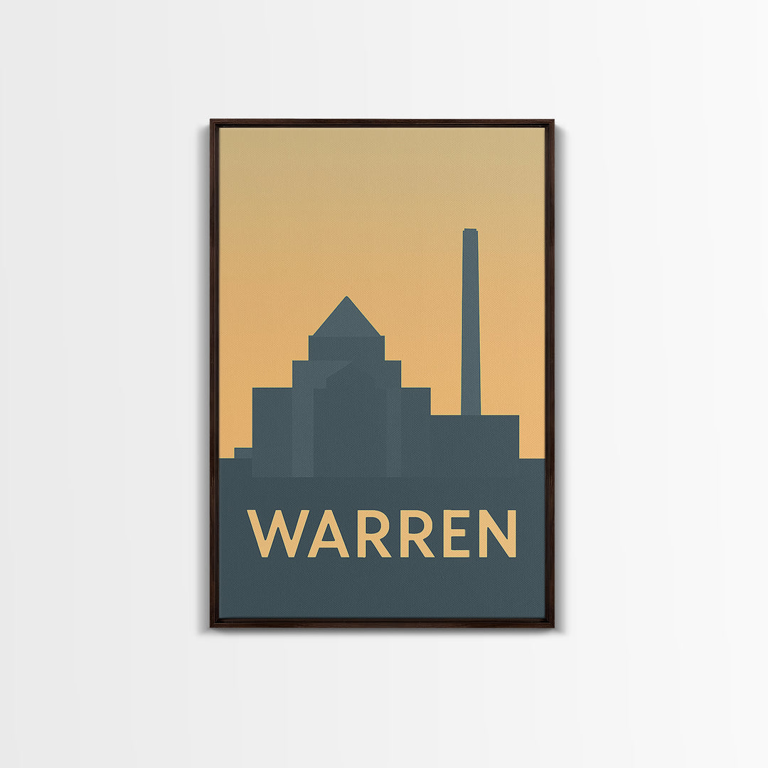 Warren Travel Poster, Framed Canvas Print, Vintage City Poster Art, Warren Poster Print, Vintage City Art, Travel Wall Art, Retro Poster