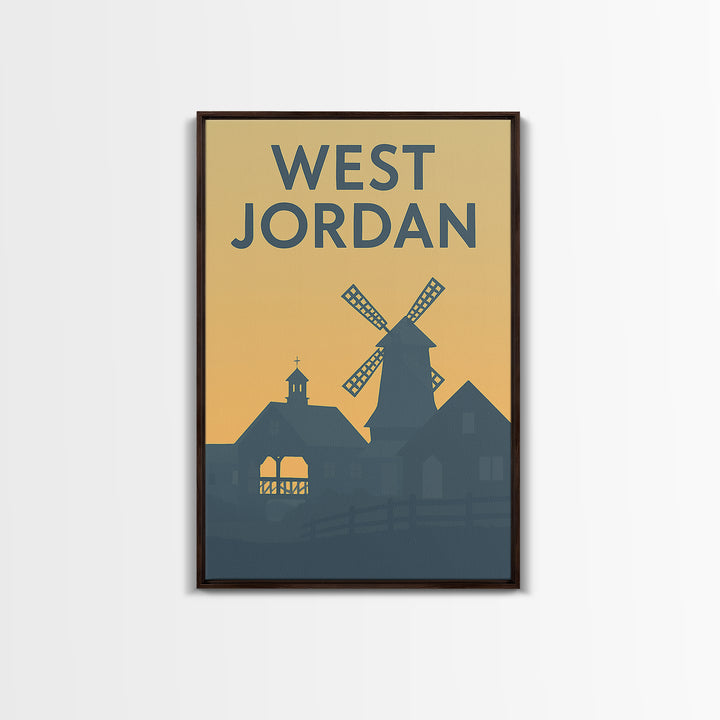 West Jordan Utah Travel Poster, Framed Canvas Print, Mid Century Travel Art, West Jordan Travel Art, Travel Poster Art, Travel Wall Art