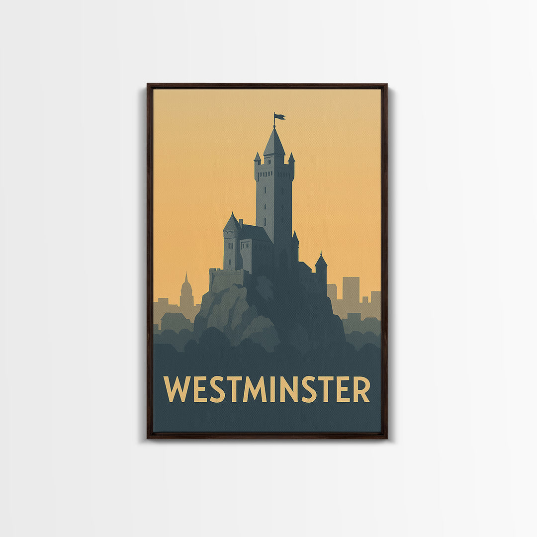 Westminster Travel Poster, Canvas Print, Minimalist Retro Wall Art, Westminster Wall Art, City Travel Prints, Retro Travel Print