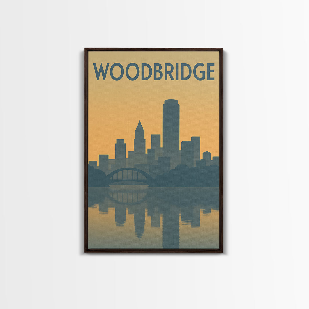 Woodbridge Virginia Travel Poster, Canvas Print, Sunset Skyline Wall Art, Woodbridge Art Print, Retro Travel Print, Mid Century Wall Art