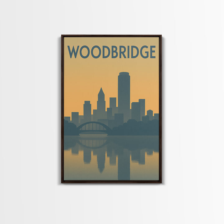 Woodbridge Virginia Travel Poster, Canvas Print, Sunset Skyline Wall Art, Woodbridge Art Print, Retro Travel Print, Mid Century Wall Art