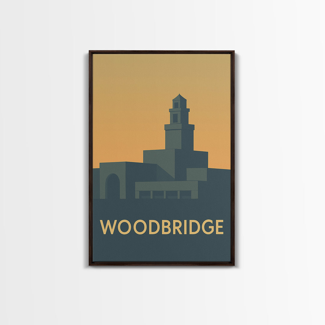 Woodbridge Travel Poster, Framed Canvas Print, Mid Century Travel Art, Woodbridge City Art, City Travel Prints, Vintage City Art