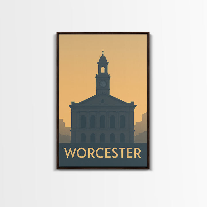 Worcester Massachusetts Travel Poster, Canvas Print, Mid Century Travel Art, Worcester Poster Print, Modern Wall Decor, Home Office Decor