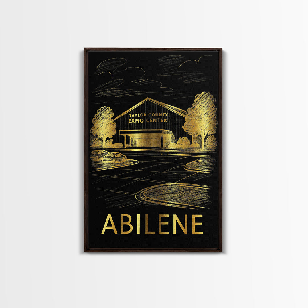 Abilene Travel Poster, Framed Canvas Print, Elegant Gold City Art, Abilene Art Print, Vintage Travel Print, Fine Art Print, City Art Print