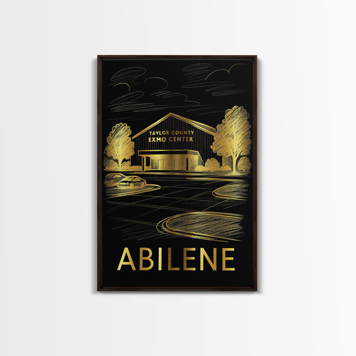 Abilene Travel Poster, Framed Canvas Print, Elegant Gold City Art, Abilene Art Print, Vintage Travel Print, Fine Art Print, City Art Print