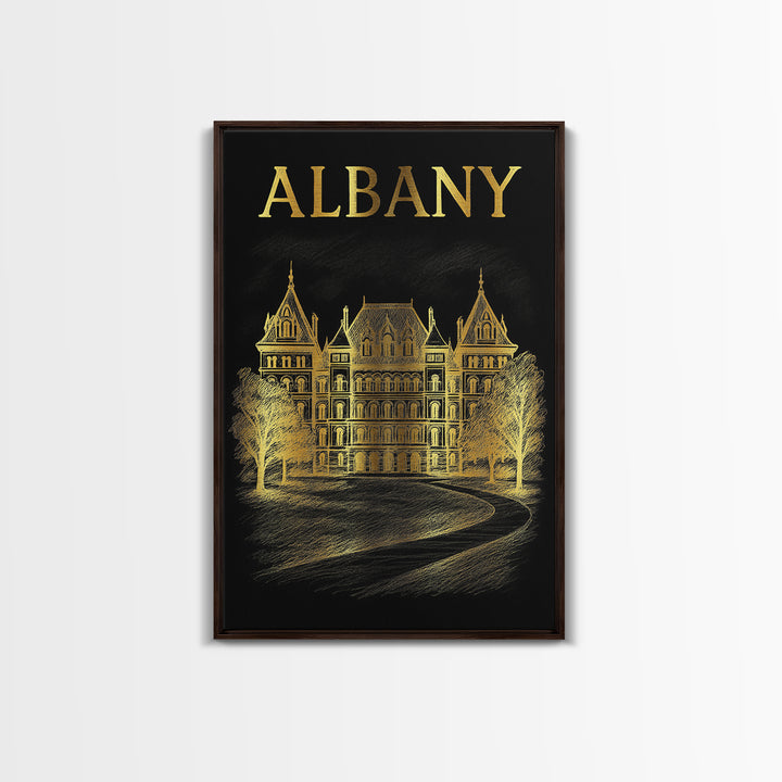 Albany New York Travel Poster, Canvas Print, Elegant Gold City Art, Albany Poster Print, Wanderlust Decor, Retro Travel Print, Travel Art
