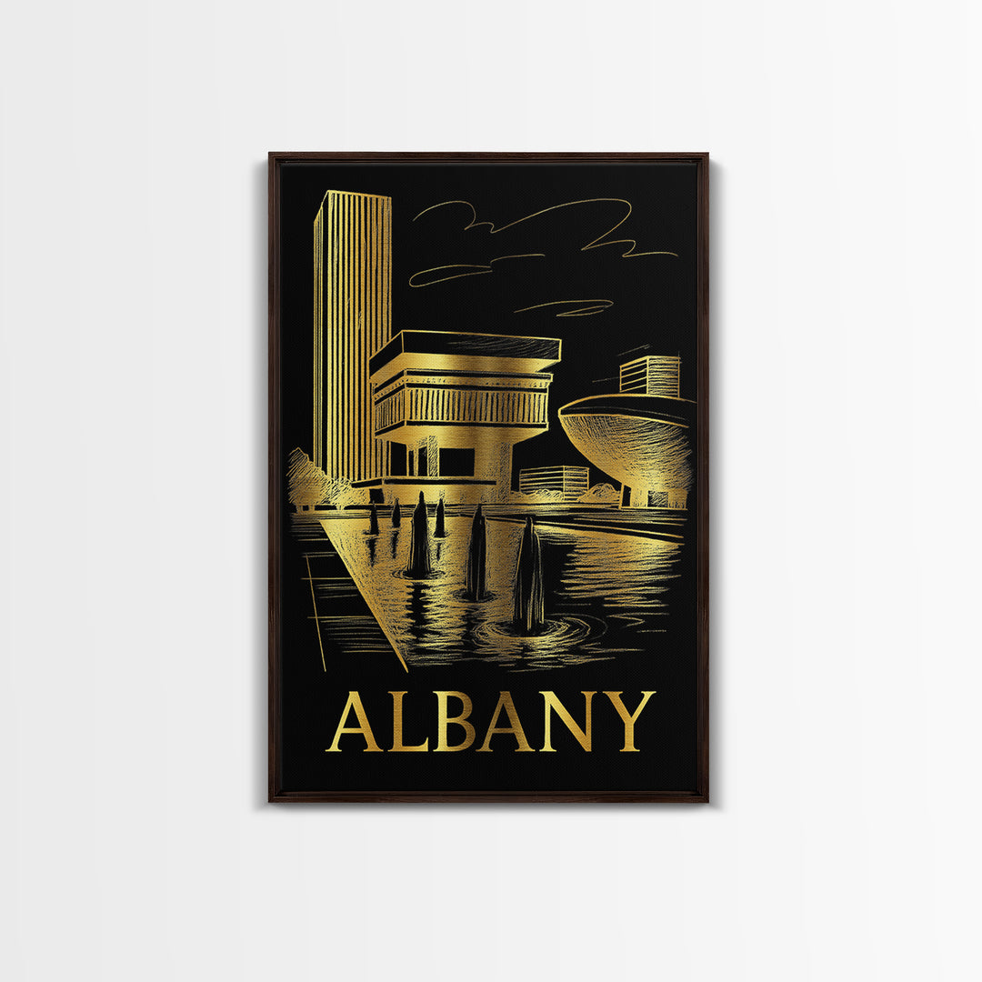 Albany Travel Poster, Canvas Print, Black And Gold Line Art, Albany Wall Art, Travel Poster Set, Vintage City Art, Gift For Travelers