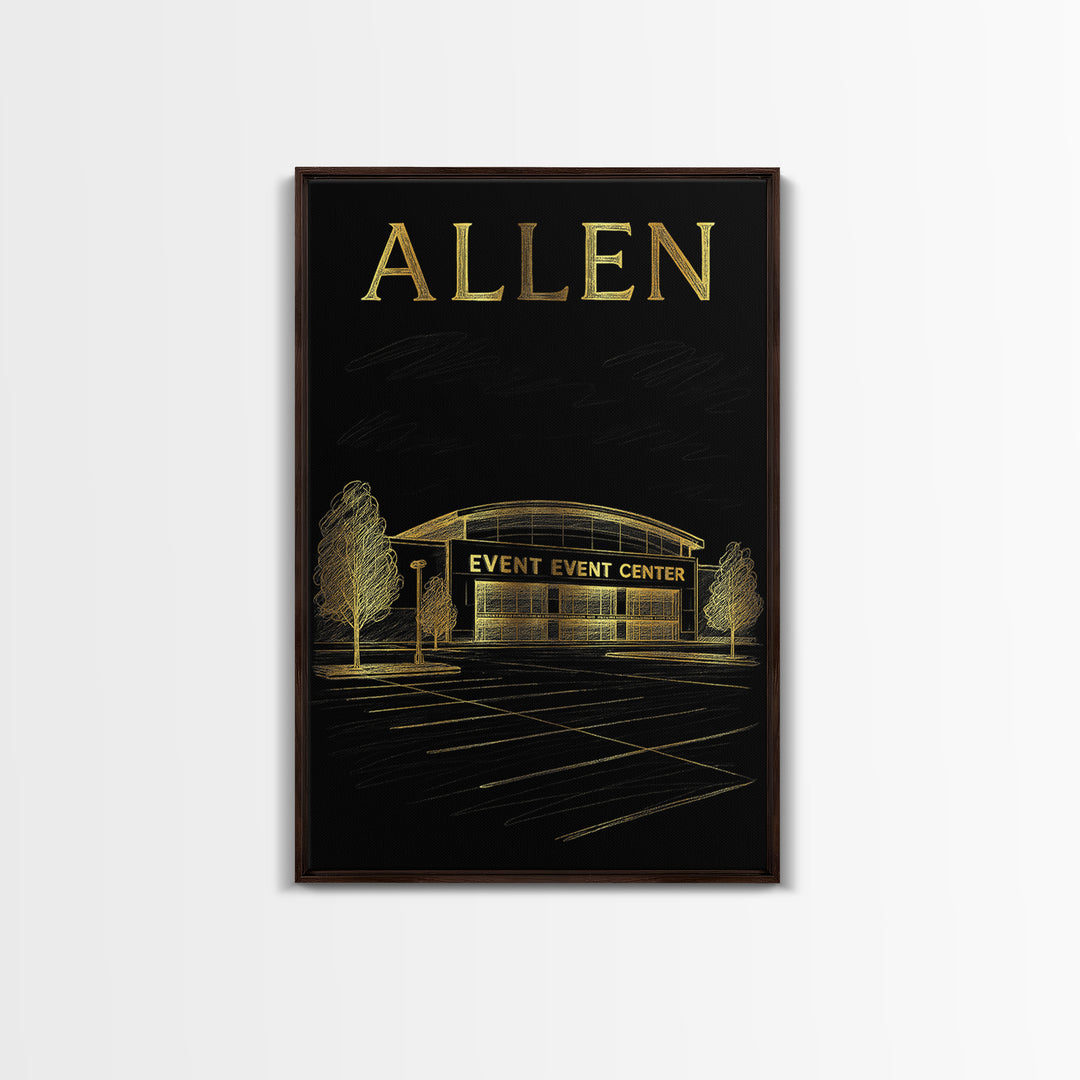 Allen Texas Travel Poster, Canvas Print, Gold Sketch Wall Art, Allen City Art, Gift For Travelers, Eclectic Wall Decor, Travel Art Print
