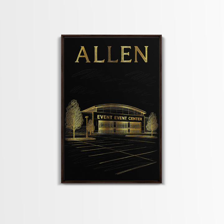 Allen Texas Travel Poster, Canvas Print, Gold Sketch Wall Art, Allen City Art, Gift For Travelers, Eclectic Wall Decor, Travel Art Print