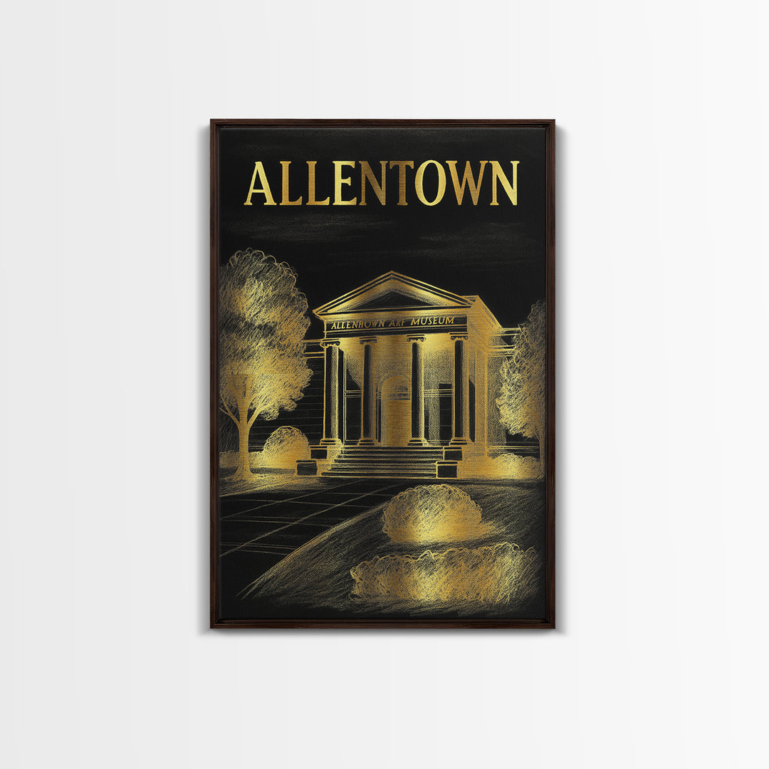 Allentown Pennsylvania Travel Poster, Canvas Print, Elegant Gold City Art, Allentown Travel Art, Living Room Wall Art, Vintage City Poster
