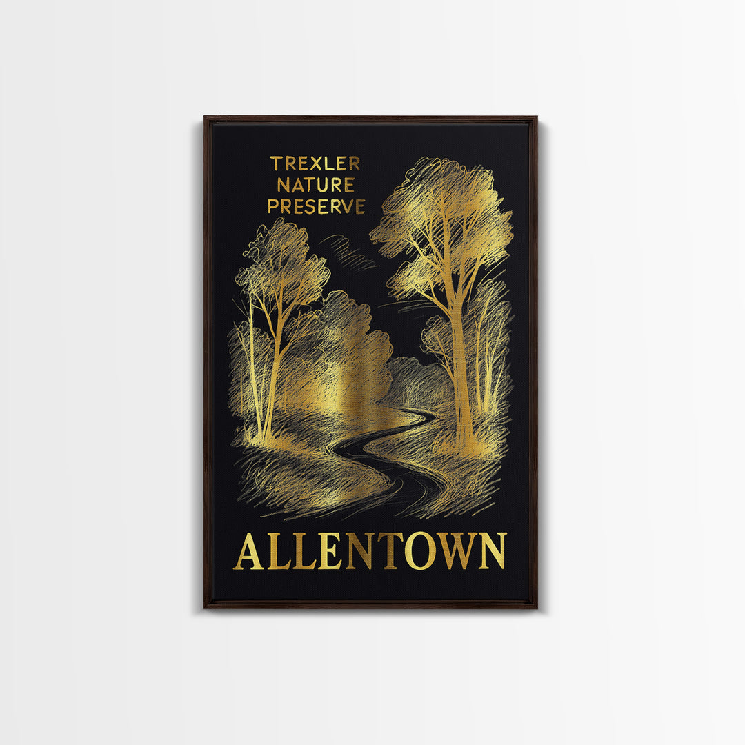 Allentown Travel Poster, Framed Canvas Print, Gold Sketch Wall Art, Allentown Wall Art, Mid Century Wall Art, Vintage Travel Print
