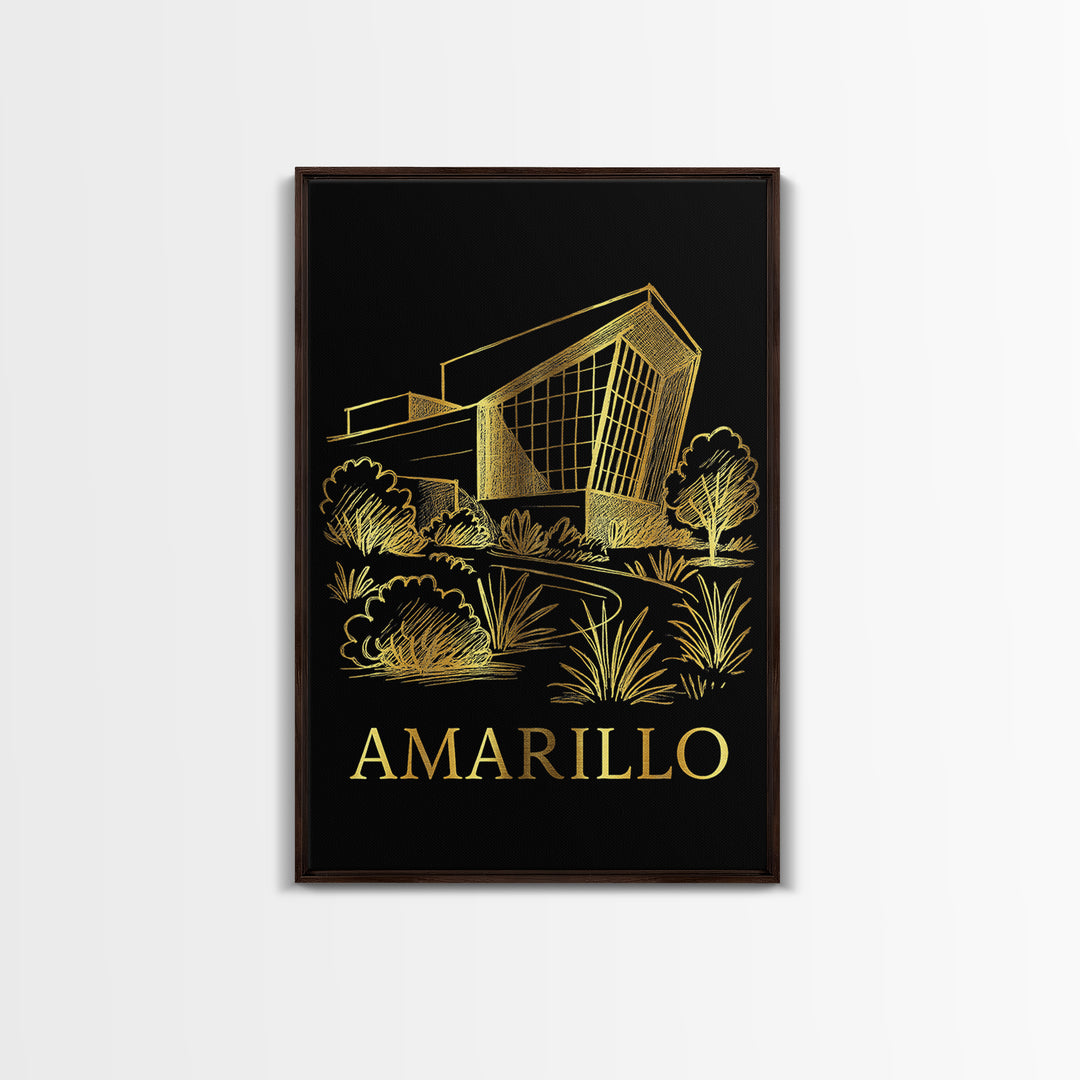 Amarillo Travel Poster, Framed Canvas Print, Gold Sketch Wall Art, Amarillo Travel Art, Home Office Decor, Fine Art Print, Poster Print