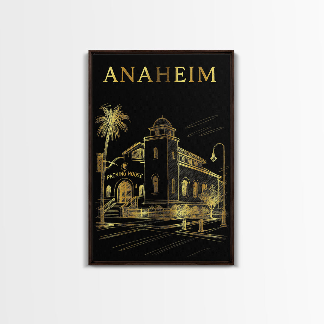 Anaheim California Travel Poster, Canvas Print, Elegant Gold City Art, Anaheim Art Print, Office Decor, Travel Wall Decor, Fine Art Print