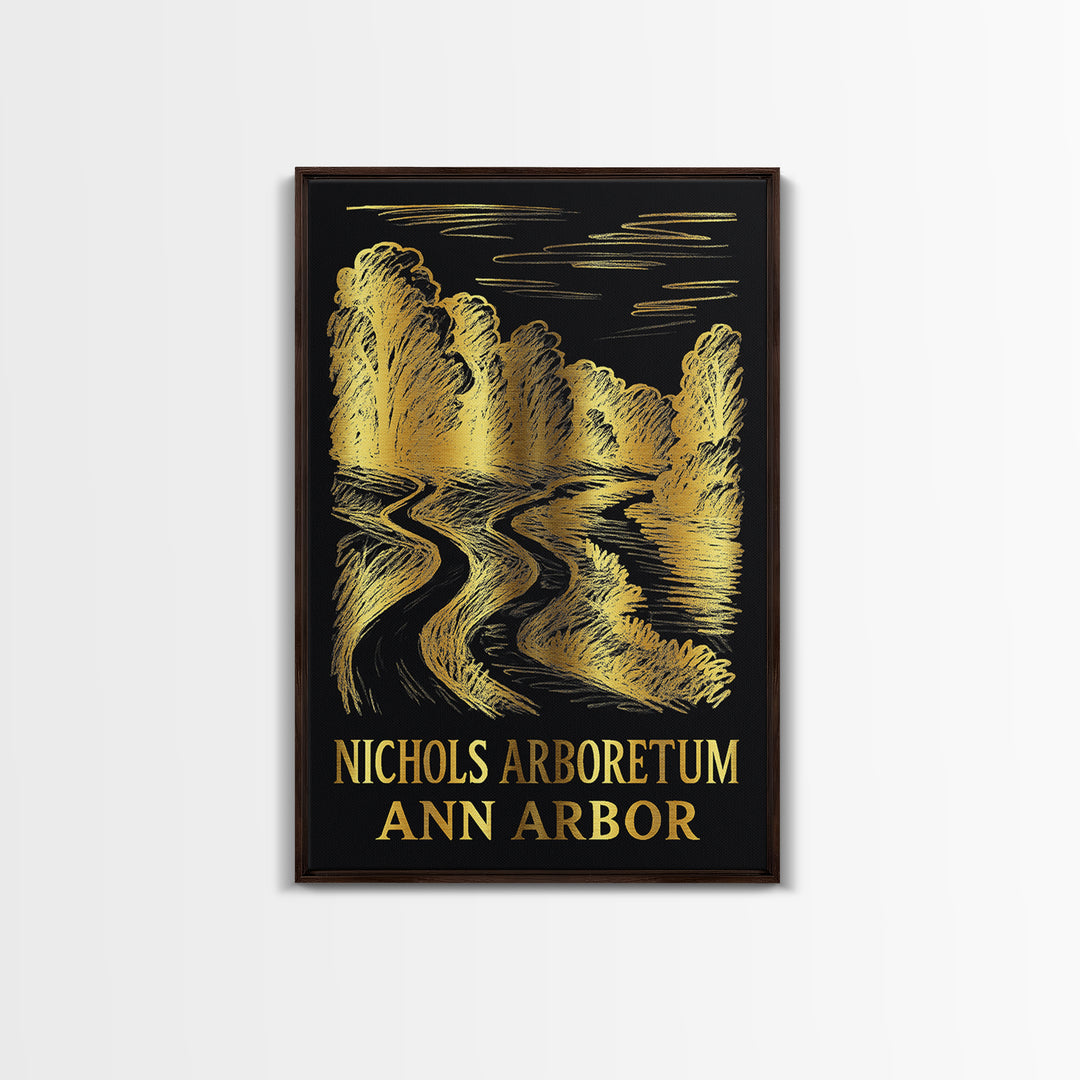 Ann Arbor Travel Poster, Framed Canvas Print, Dark Background Poster Art, Ann Arbor Wall Art, Home Office Decor, Modern Wall Decor