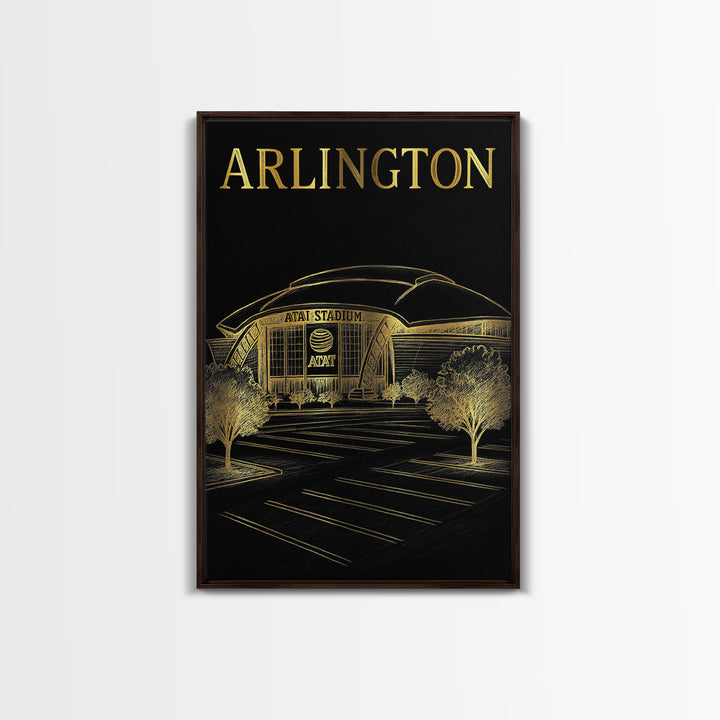 Arlington Texas Travel Poster, Canvas Print, Black And Gold Line Art, Arlington Wall Art, City Art Print, Wall Art, Fine Art Print