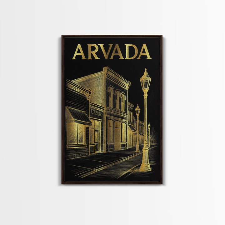 Arvada Colorado Travel Poster, Canvas Print, Black And Gold Line Art, Arvada Travel Art, Travel Art Print, Home Office Decor, Travel Prints