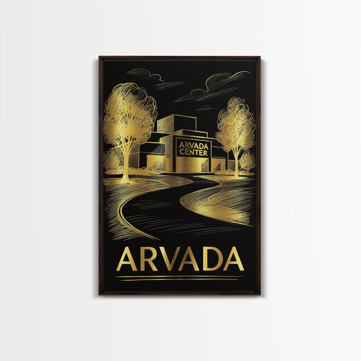 Arvada Travel Poster, Framed Canvas Print, Dark Background Poster Art, Arvada Wall Art, Mid Century Wall Art, City Art Print, Poster Art