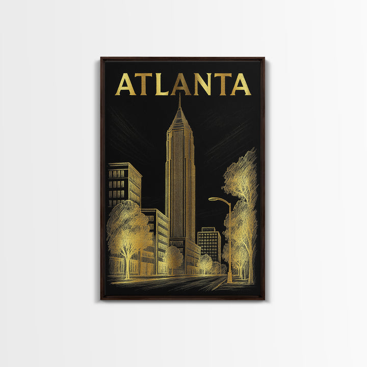 Atlanta Georgia Travel Poster, Framed Canvas Print, Dark Background Poster Art, Atlanta City Art, Vintage City Art, Living Room Wall Art