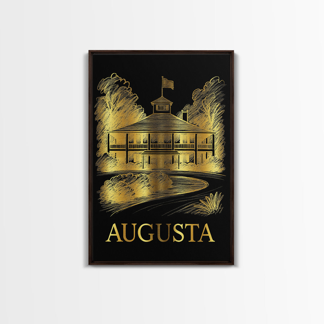 Augusta Travel Poster, Framed Canvas Print, Gold Sketch Wall Art, Augusta City Art, Wanderlust Decor, Travel Poster Art, Modern Wall Decor