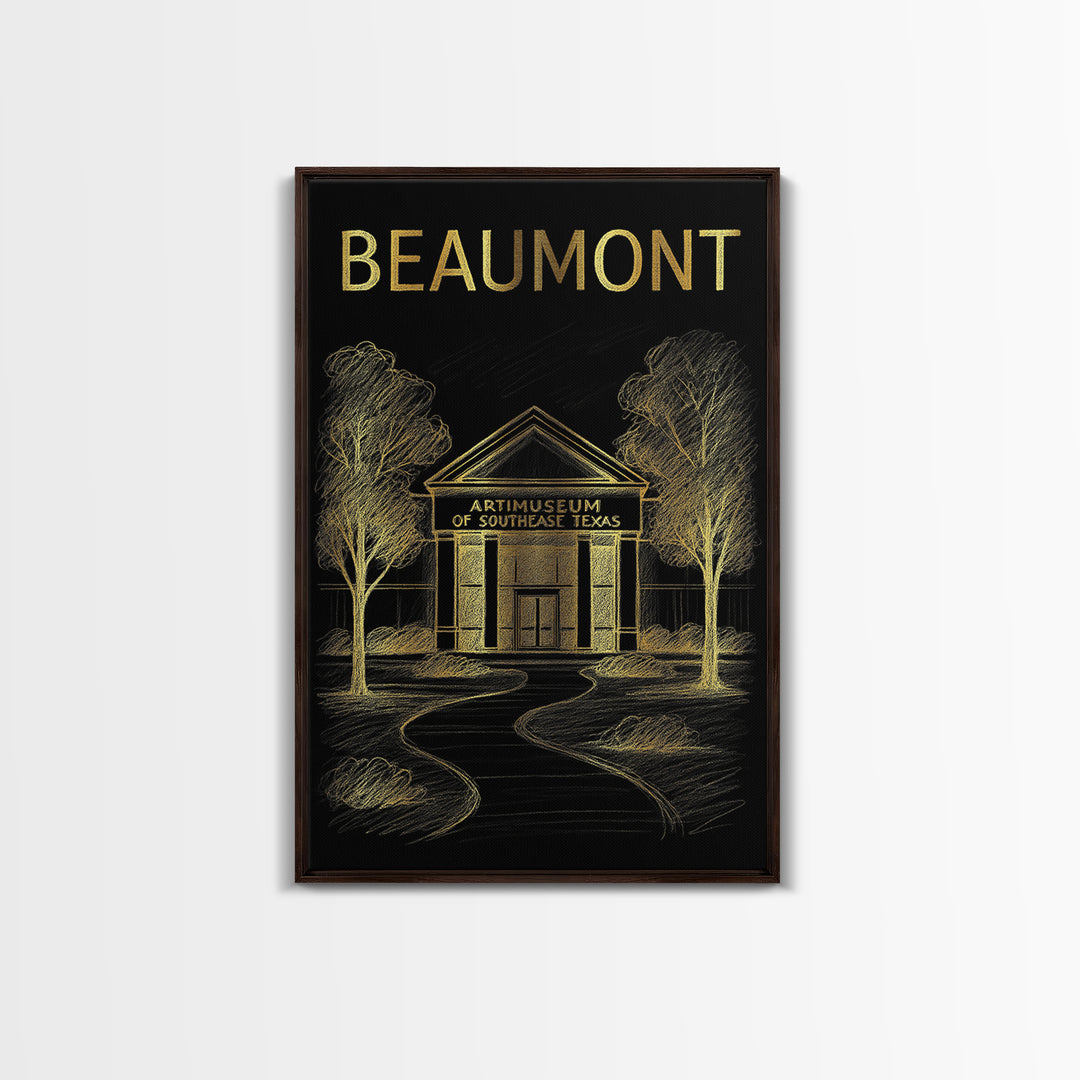 Beaumont Texas Travel Poster, Canvas Print, Gold Sketch Wall Art, Beaumont City Art, Wall Art, Travel Art Print, Wanderlust Decor