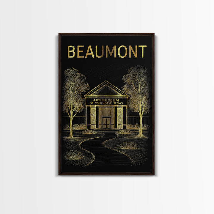 Beaumont Texas Travel Poster, Canvas Print, Gold Sketch Wall Art, Beaumont City Art, Wall Art, Travel Art Print, Wanderlust Decor