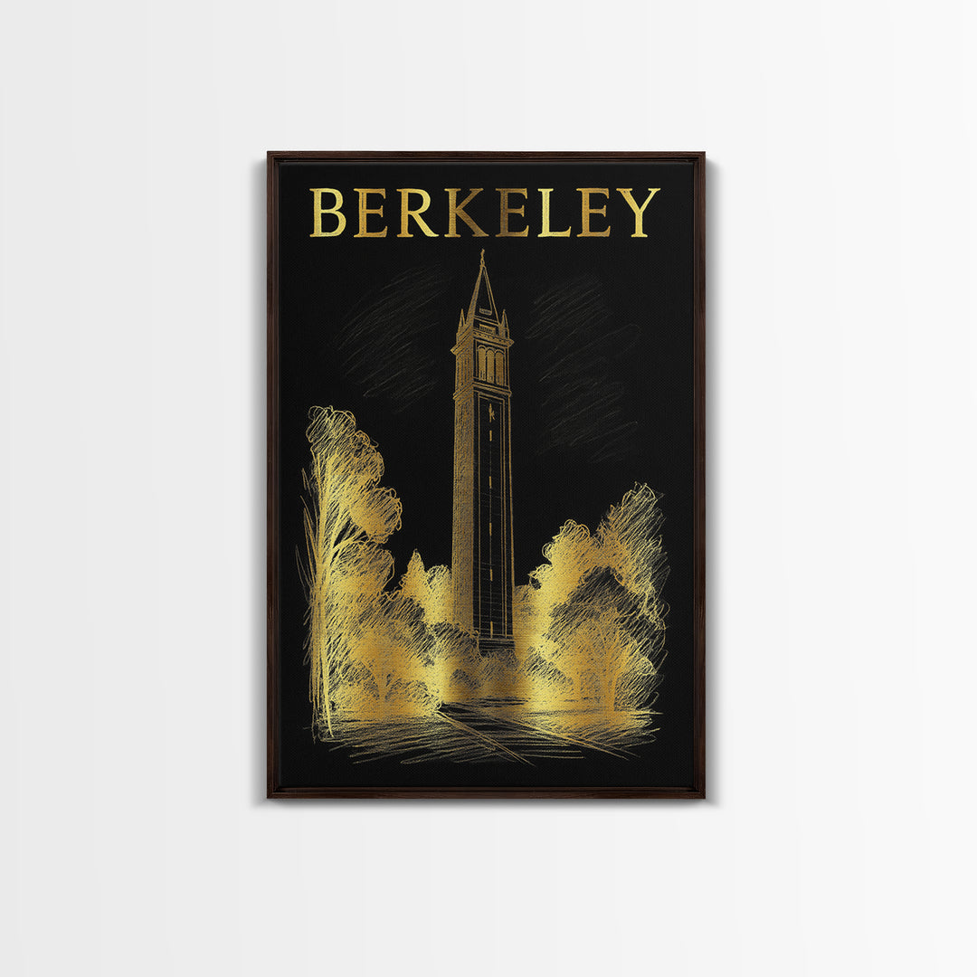 Berkeley California Travel Poster, Canvas Print, Black And Gold Line Art, Berkeley Wall Art, Retro Travel Print, Travel Poster Set