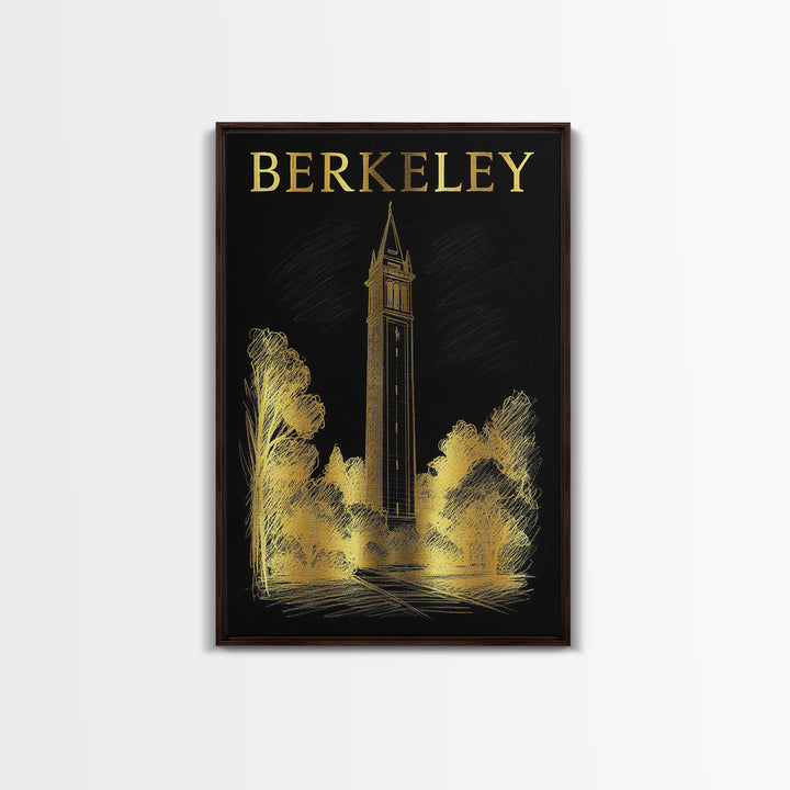 Berkeley California Travel Poster, Canvas Print, Black And Gold Line Art, Berkeley Wall Art, Retro Travel Print, Travel Poster Set