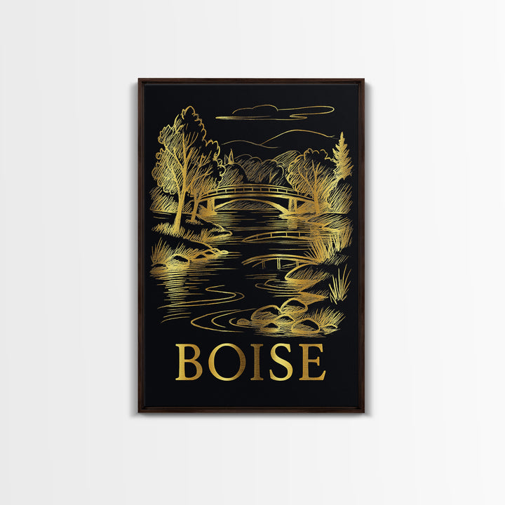 Boise Travel Poster, Canvas Print, Dark Background Poster Art, Boise Poster Print, Travel Wall Decor, Living Room Wall Art, Art Print