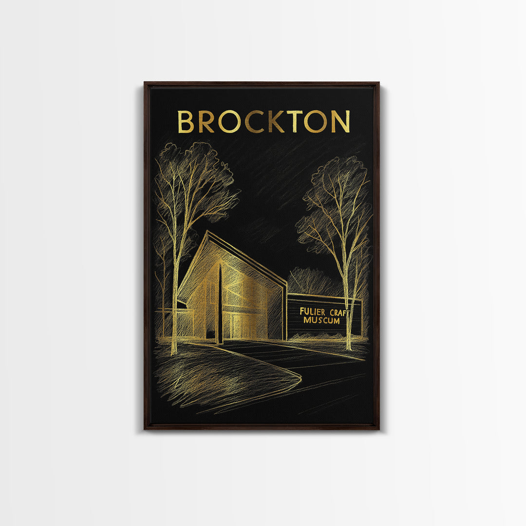 Brockton Massachusetts Travel Poster, Canvas Print, Elegant Gold City Art, Brockton City Art, Mid Century Wall Art, Vintage Travel Print