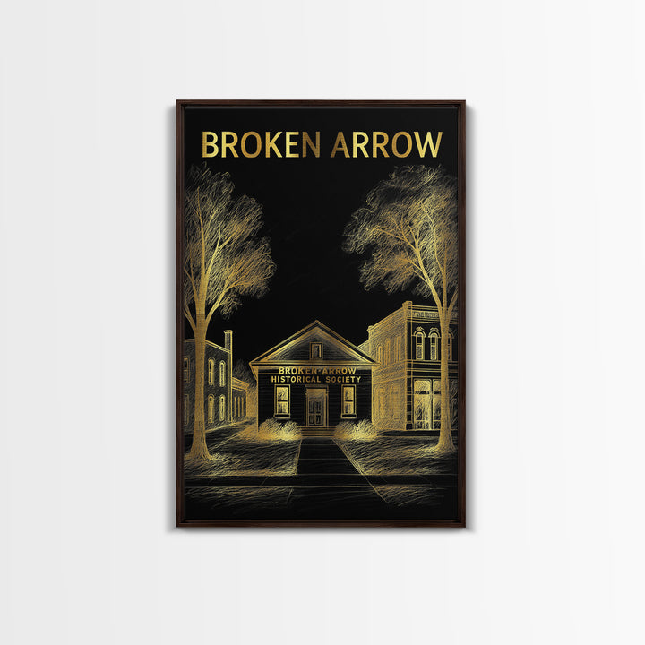 Broken Arrow Travel Poster, Canvas Print, Black And Gold Line Art, Broken Arrow Travel Art, Travel Wall Decor, City Travel Prints