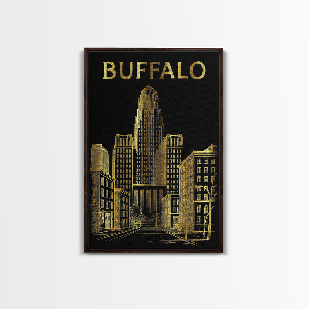 Buffalo New York Travel Poster, Canvas Print, Dark Background Poster Art, Buffalo Travel Art, Travel Poster Art, Wall Decor, Fine Art Print