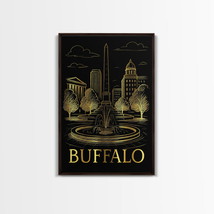 Buffalo Travel Poster, Framed Canvas Print, Dark Background Poster Art, Buffalo City Art, Home Office Decor, City Art Print, Travel Gift