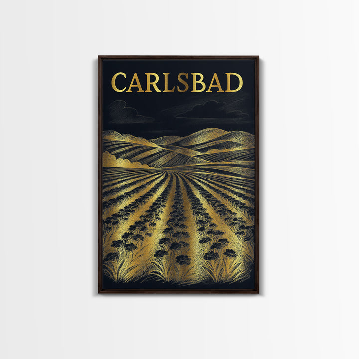 Carlsbad California Travel Poster, Canvas Print, Dark Background Poster Art, Carlsbad City Art, City Travel Prints, Eclectic Wall Decor